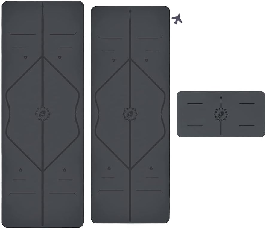 Yoga & Travel Mat & Yoga Pad Bundle Pack – Patented Alignment System, Eco-Friendly, Non-Slip Warrior-Grip, Made with Natural Rubber, Thick, Sweat Resistant, Comfortable - Grey/Grey/Grey