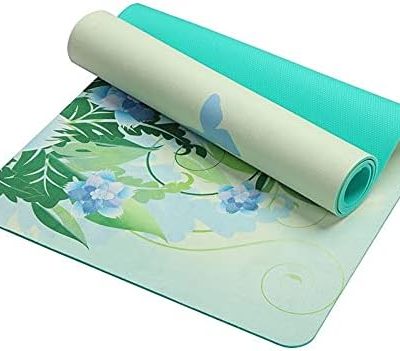5.5 MM Lotus Pattern Suede  Yoga Mat Pad Non-Slip Slimming Exercise Fitness Gymnastics Mat Body Building Esterilla Pilates (Color : Butterfly Green)