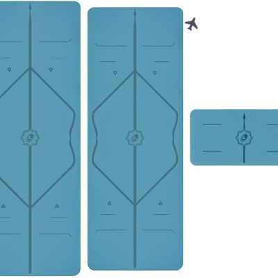 Yoga & Travel Mat & Yoga Pad Bundle Pack – Patented Alignment System, Eco-Friendly, Non-Slip Warrior-Grip, Made with Natural Rubber, Thick, Sweat Resistant, Comfortable - Blue/Blue/Blue