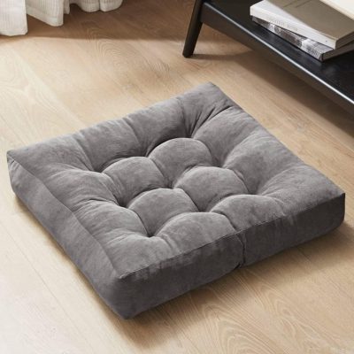 Meditation Floor Pillow, Square Large Pillows Seating for Adults, Gray Tufted Corduroy Cushions for Outdoor Yoga Tatami Fireplace Living Room, Grey, 22x22 Inch