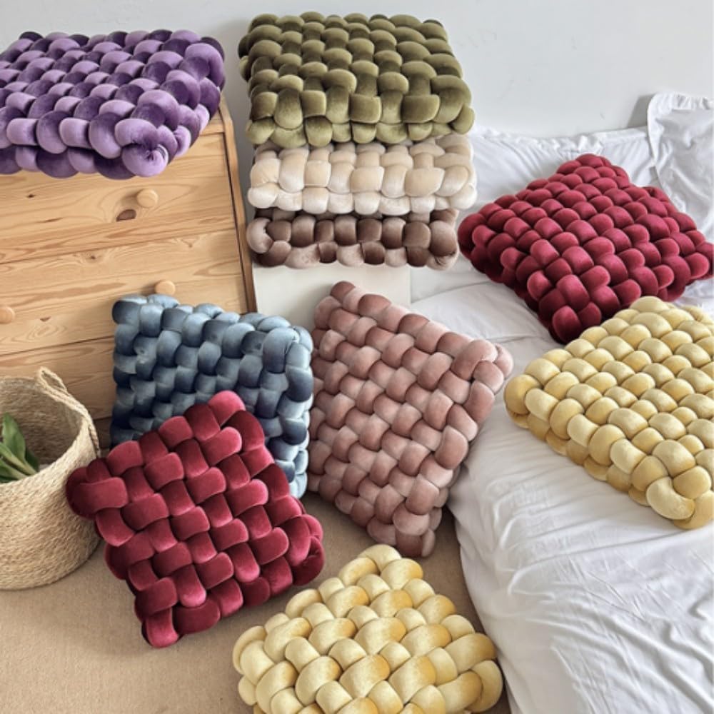 Square Knot Pillow Plush Seat Cushion Meditation Floor Pillow Decorative Throw Pillow for Couch Sofa Bed (Pink, 16 inch) - Image 2