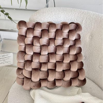 Square Knot Pillow Plush Seat Cushion Meditation Floor Pillow Decorative Throw Pillow for Couch Sofa Bed (Brown, 16 inch)