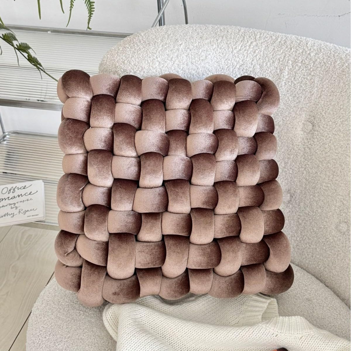 Square Knot Pillow Plush Seat Cushion Meditation Floor Pillow Decorative Throw Pillow for Couch Sofa Bed (Brown, 16 inch)