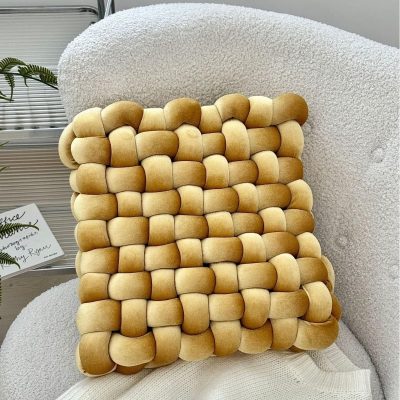 Square Knot Pillow Plush Seat Cushion Meditation Floor Pillow Decorative Throw Pillow for Couch Sofa Bed (Gold, 16 inch)