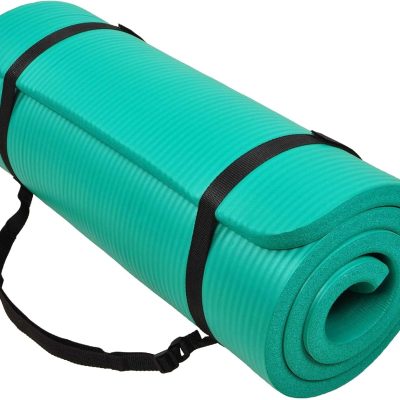 All Purpose 1-Inch Extra Thick High Density Anti-Tear Exercise Yoga Mat with Carrying Strap, Optional Yoga Blocks and Knee Pad