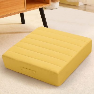 Large Square Floor Pillow, Yellow Meditation Cushion with Thick Foam and Soft Tufted Washable Cover, Big Floor Seat for Adults, Kids, Sitting, and Yoga, 24-Inch