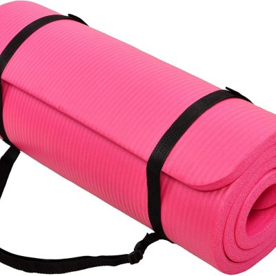 All Purpose 1-Inch Extra Thick High Density Anti-Tear Exercise Yoga Mat with Carrying Strap, Optional Yoga Blocks and Knee Pad