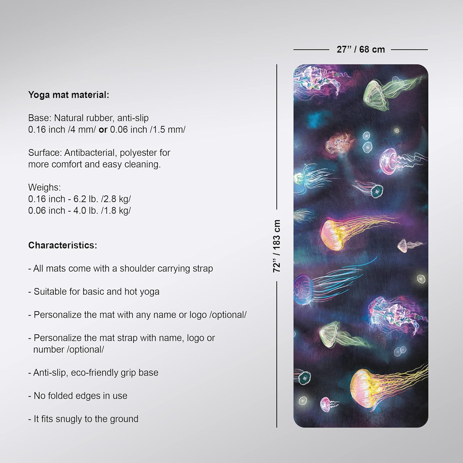 Glow Fitness Mat, Colrful Pilates Rug, Sea Life Anti-slip Workout Pad, 27"x72" (68x183cm), Y-94 - Image 2