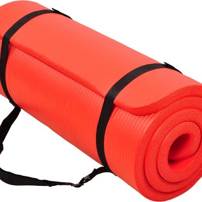 All Purpose 1-Inch Extra Thick High Density Anti-Tear Exercise Yoga Mat with Carrying Strap, Optional Yoga Blocks and Knee Pad