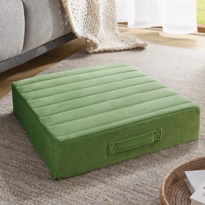 Floor Cushions for Adults, Large Meditation Pillows with Thick Foam and Soft Tufted Covers, Washable Square Seating for Couch and Yoga Sitting, 22×22×5 inch Green