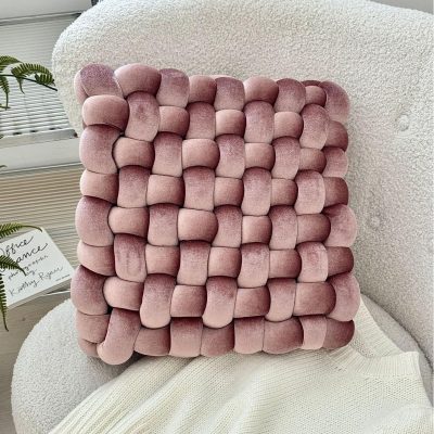 Square Knot Pillow Plush Seat Cushion Meditation Floor Pillow Decorative Throw Pillow for Couch Sofa Bed (Pink, 16 inch)
