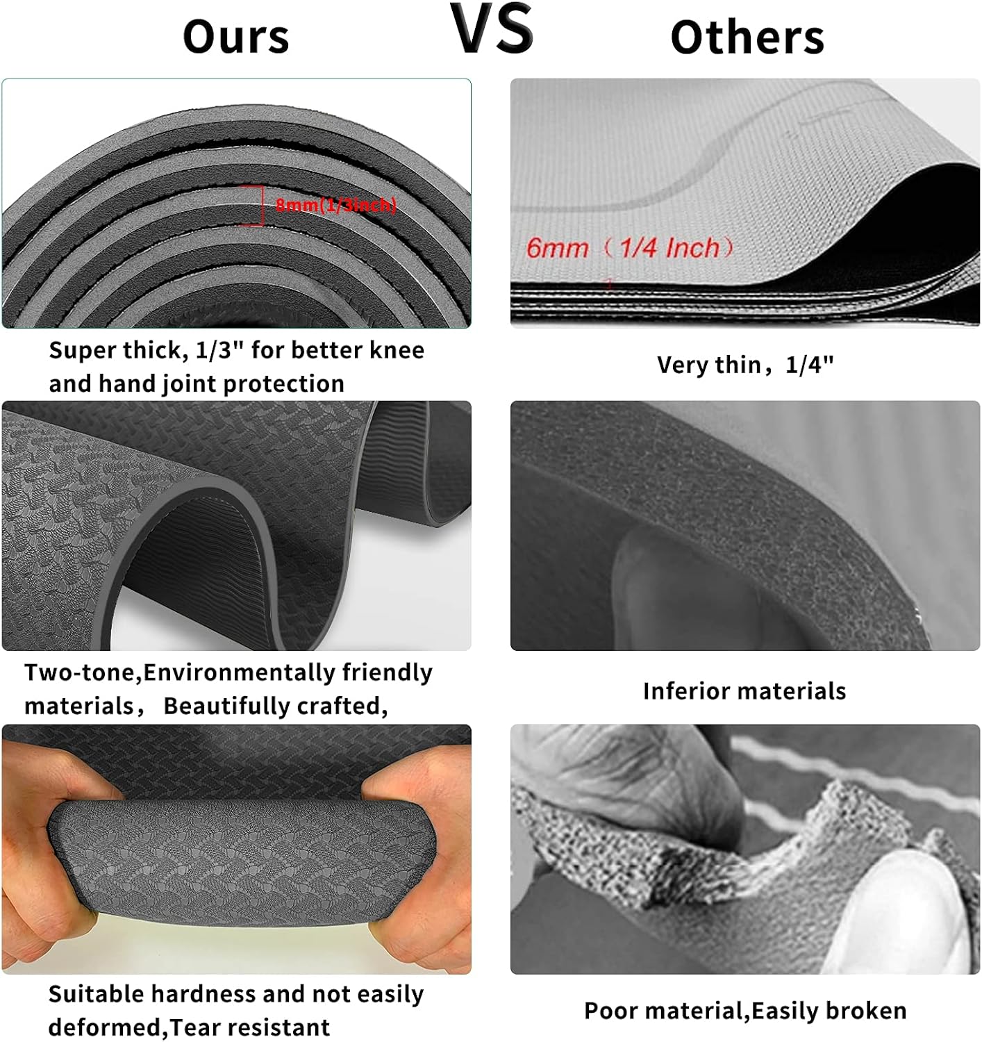 Yoga Mat 1/3 inch Exercise Mats 8mm Non-Slip Extra Thick High-Density Eco Friendly for Yoga Workout Pilates Yoga Mats for Women Men - Image 2