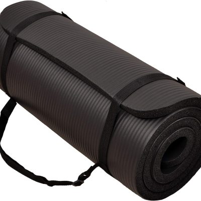 All Purpose 1-Inch Extra Thick High Density Anti-Tear Exercise Yoga Mat with Carrying Strap, Optional Yoga Blocks and Knee Pad