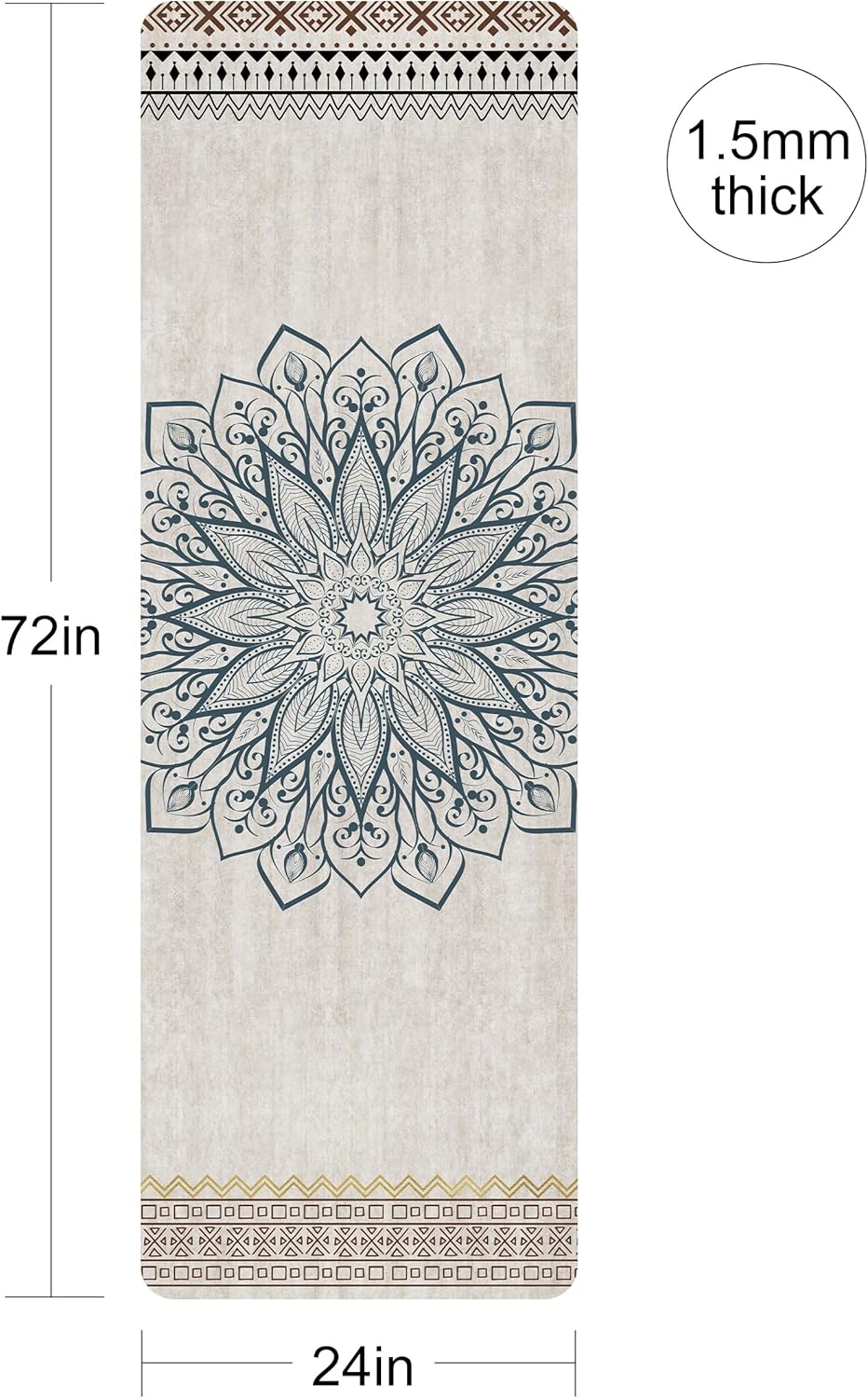 Printed Travel Yoga Mat-1/16 Inch Thick Non Slip Fitness Workout Mat with Carrying Bag, Foldable Lightweight Suede & Natural Rubber Yoga Mat for Yoga Pilates and Fitness 72" L x 24" W x 1.5mm - Image 2