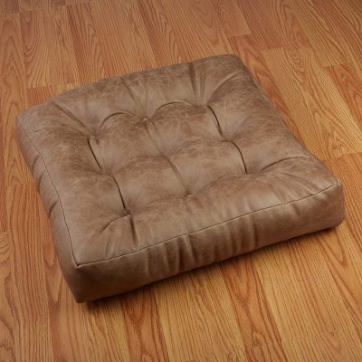 Gripper Non-Slip Floor Cushions for Adults, Extra Thick Square Meditation Pillow, Ideal for Yoga, Seating or Lounging, 21"x21", 1 Count (Pack of 1), Brown Faux Leather