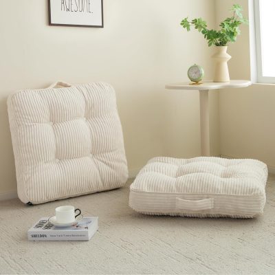 Washable Floor Pillow Cushion for Adults, Meditation Cushion Pillow, Large Square Floor Sitting, Removable Tufted Corduroy Cover, for Tatami Living Room or Yoga, 22x22 Inch, 2Pack, Machine Washable