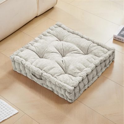 Floor Cushions, Meditation & Yoga Sitting Pillows, Round & Square Cushion for Window Seat, Bench, Chair, Reading Nook, Soft Indoor Floor Pillows, Light Grey, 22x22x5.1 Inch