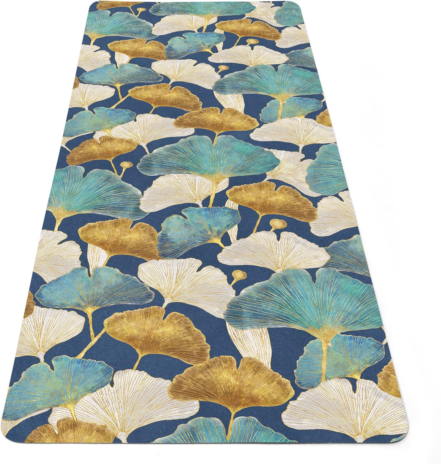 Floral Yoga Mat, Ginko Leaves Fitness Pad, Custom Anti-slip Workout Rug, 27"x72" (68x183cm), Y-222