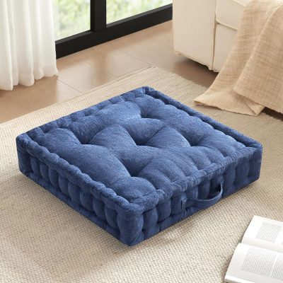 Large Cushion/Pouf, 24" W x 24" L x 5" H, Square Navy with Handle