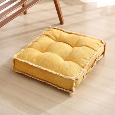 Square Thick Floor Seating Cushions,Solid Thick Tufted Cushion Meditation Pillow for Sitting on Floor,Tatami Pad for Guests or Kids Reading Nook, Yoga Living Room Sofa Balcony Outdoor(Yellow)