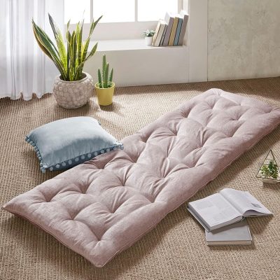 Foldable Poly Chenille Light Weight Lounge Floor Pillow Cushion Tufted Seat for Meditation, Game Playing, Yoga, Reading with Travel Wrap, 27"W x 74"L, Blush
