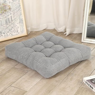 22 inches Meditation Pillow, Square Large Floor Cushions for Adults, Thick Corduroy Floor Pillows for Sitting, Yoga, Living Room, Sofa, Tatami, LightGrey